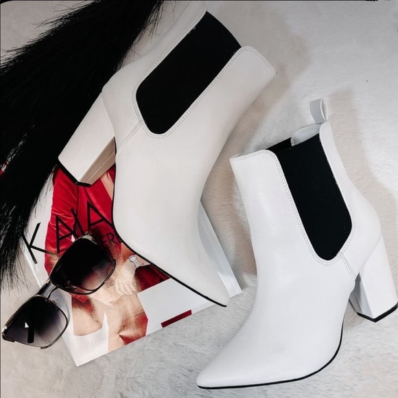 Shoes - White Ankle Booties With Black Side Goring Detail